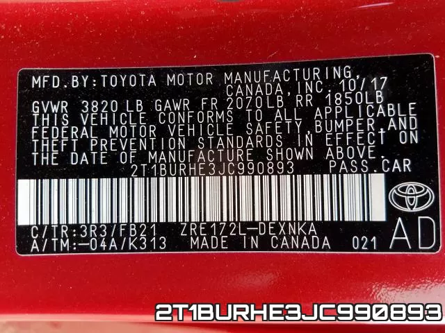 2T1BURHE3JC990893 фото 2