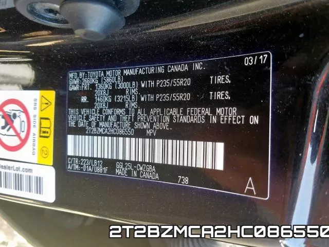 2T2BZMCA2HC086550 фото 2