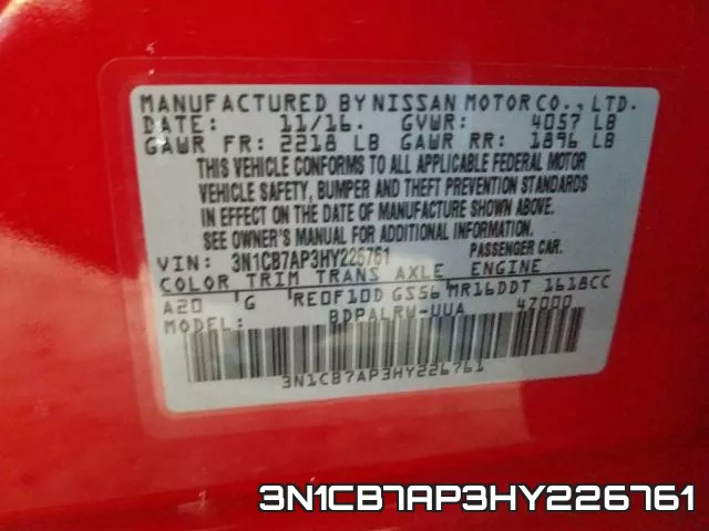 3N1CB7AP3HY226761 фото 2