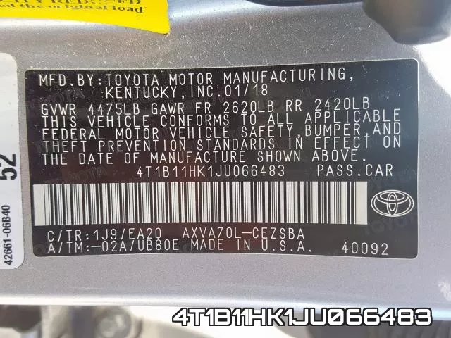 4T1B11HK1JU066483 фото 2