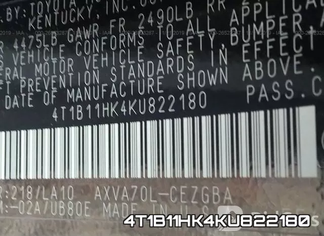 4T1B11HK4KU822180 фото 10