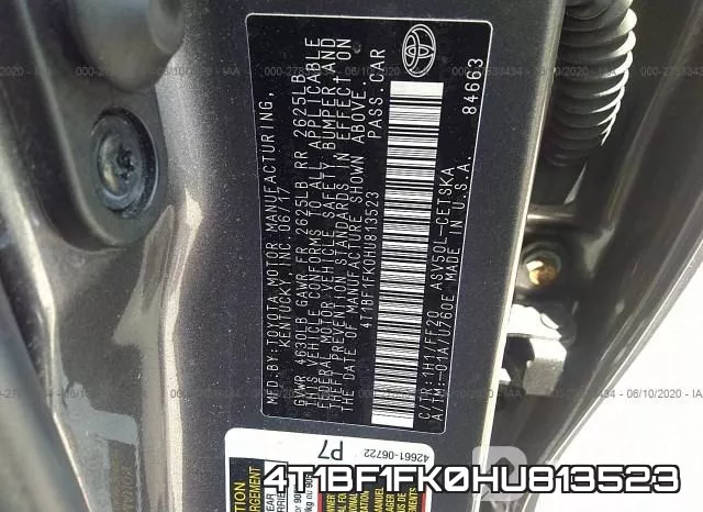 4T1BF1FK0HU813523 фото 10