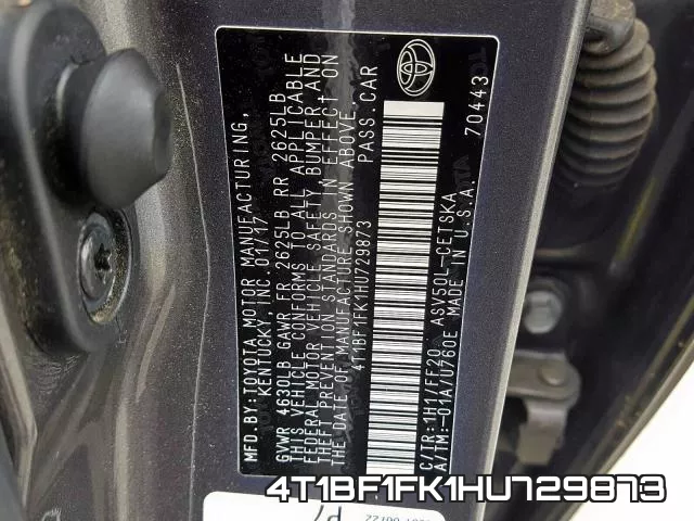 4T1BF1FK1HU729873 фото 2