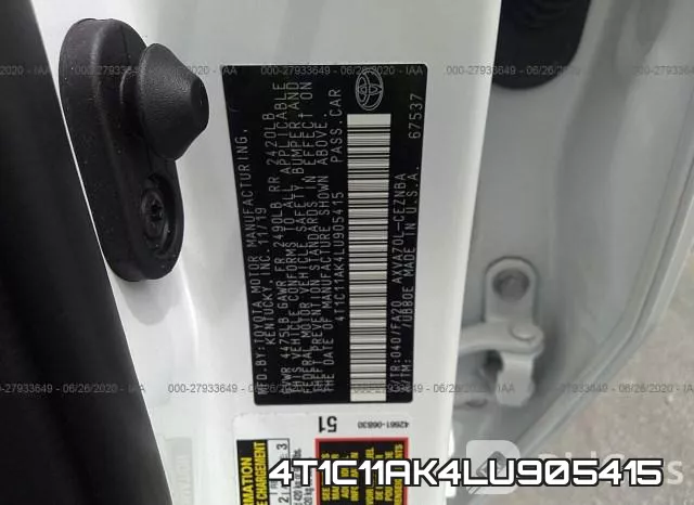 4T1C11AK4LU905415 фото 10