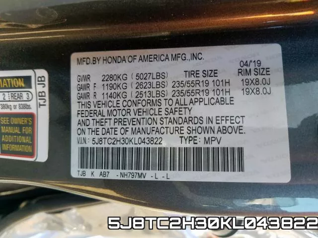 5J8TC2H30KL043822 фото 2