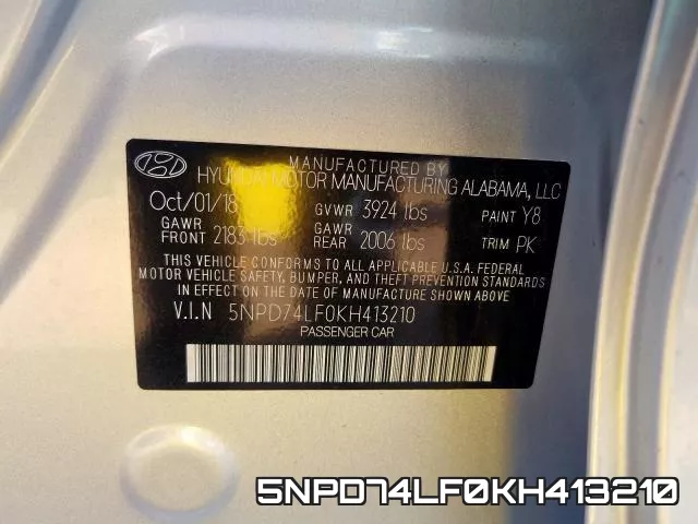 5NPD74LF0KH413210 фото 2