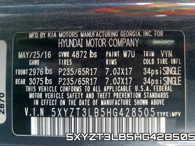 5XYZT3LB5HG428505 фото 2