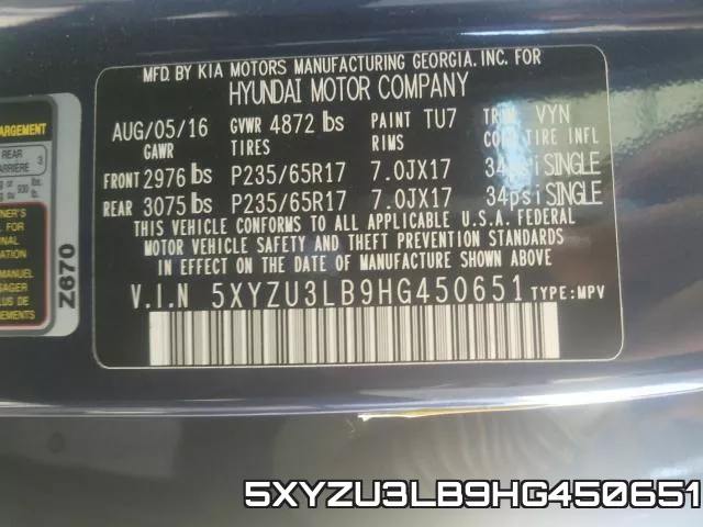 5XYZU3LB9HG450651 фото 2