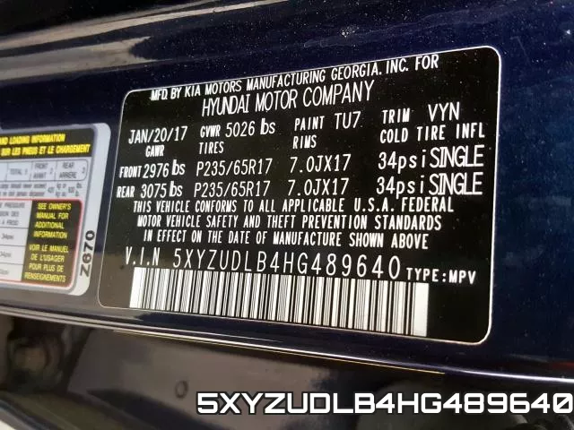 5XYZUDLB4HG489640 фото 2