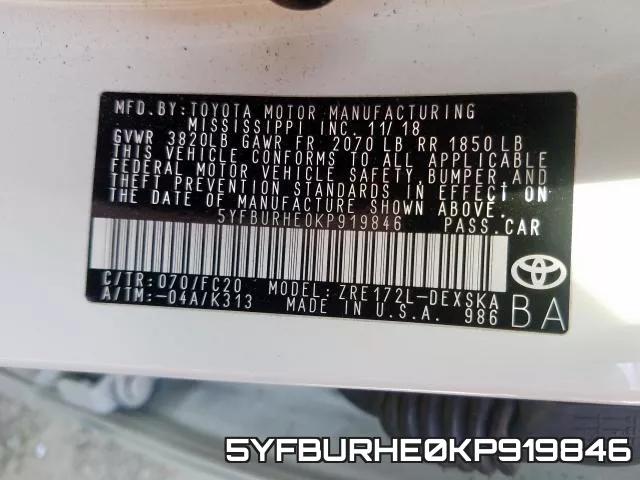 5YFBURHE0KP919846 фото 2