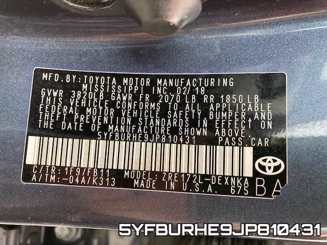5YFBURHE9JP810431 фото 2