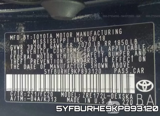 5YFBURHE9KP893120 фото 10