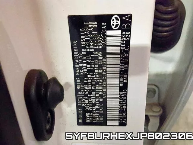 5YFBURHEXJP802306 фото 2