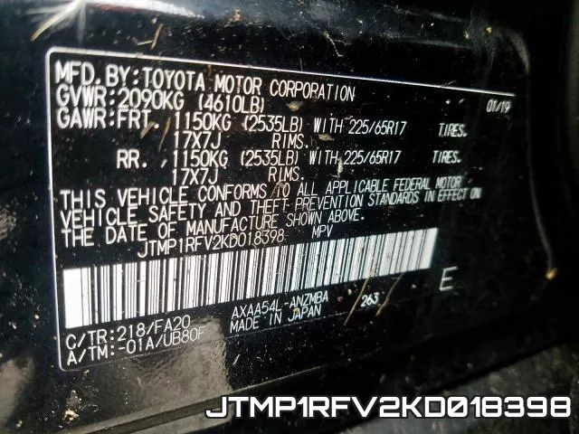 JTMP1RFV2KD018398 фото 2