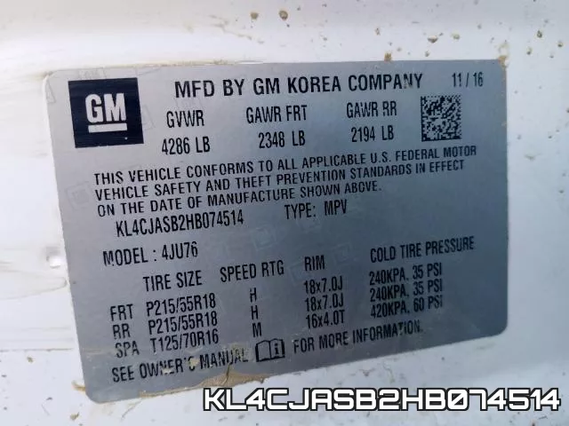 KL4CJASB2HB074514 фото 2