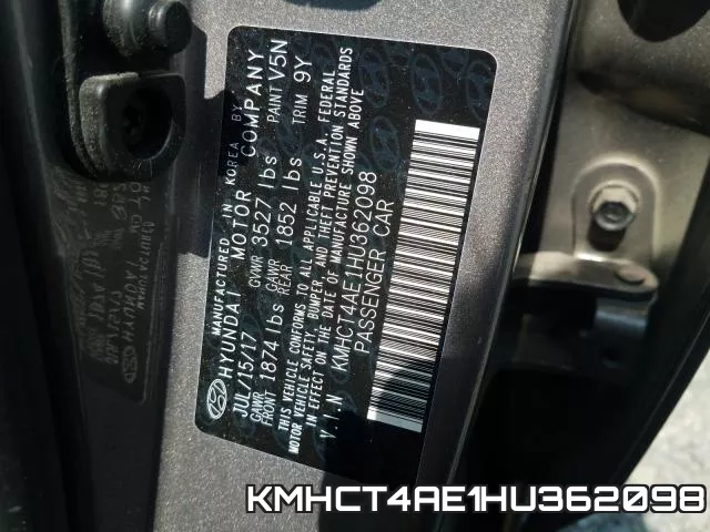 KMHCT4AE1HU362098 фото 2