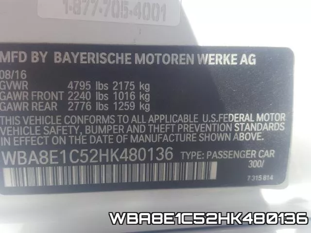 WBA8E1C52HK480136 фото 2