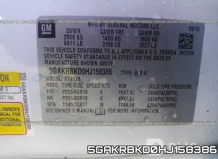5GAKRBKD0HJ158386 фото 10
