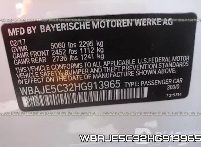 WBAJE5C32HG913965 фото 10