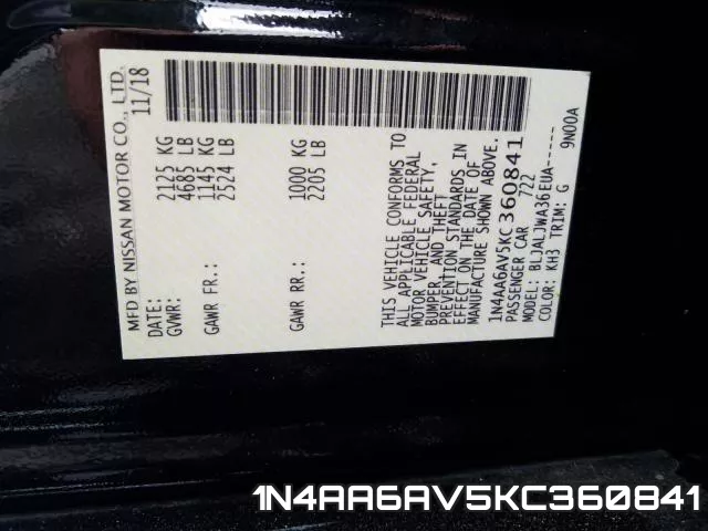 1N4AA6AV5KC360841 фото 2