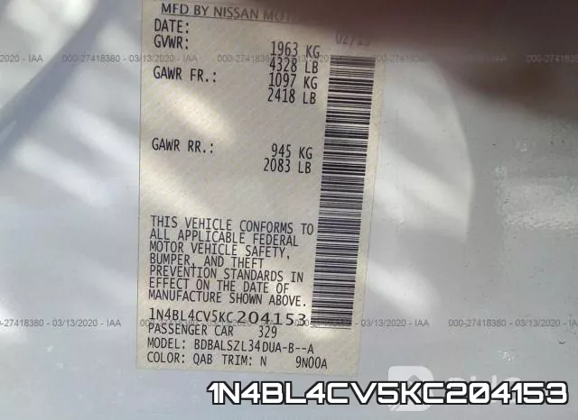 1N4BL4CV5KC204153 фото 10