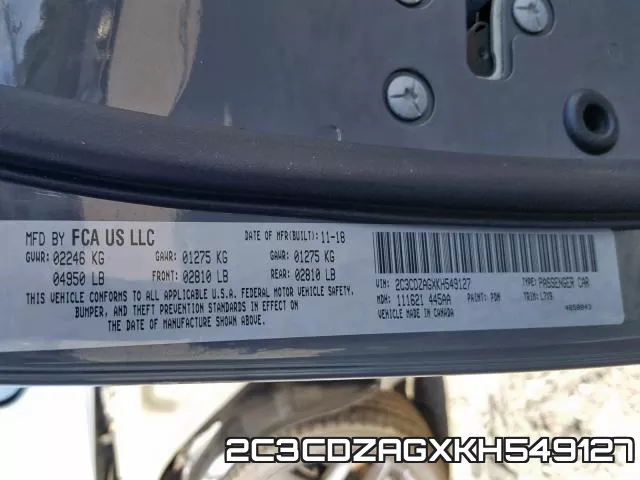 2C3CDZAGXKH549127 фото 2