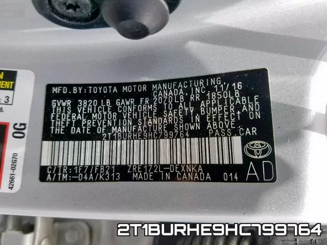 2T1BURHE9HC799764 фото 2
