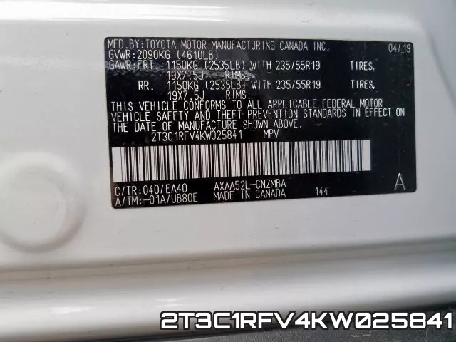 2T3C1RFV4KW025841 фото 2