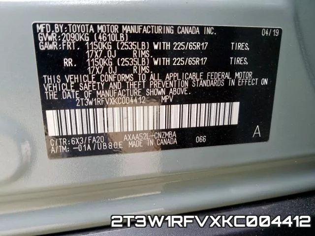 2T3W1RFVXKC004412 фото 2