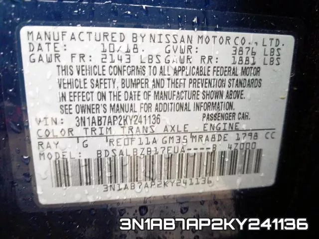 3N1AB7AP2KY241136 фото 2