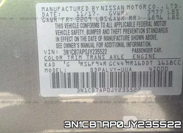 3N1CB7AP0JY235522 фото 10