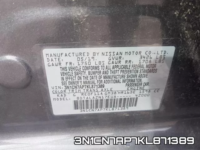3N1CN7AP7KL871389 фото 2