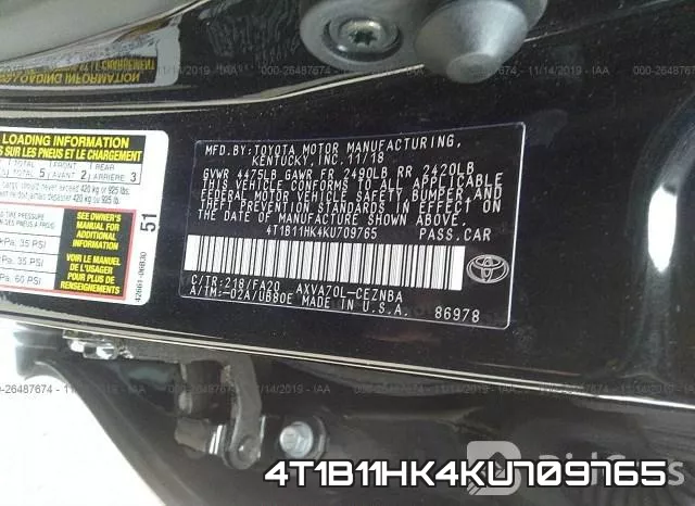 4T1B11HK4KU709765 фото 10