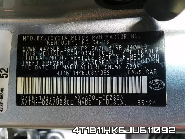 4T1B11HK6JU611092 фото 2