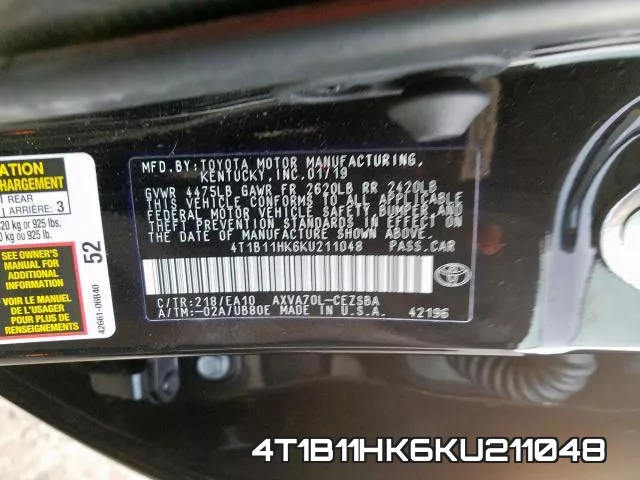 4T1B11HK6KU211048 фото 2