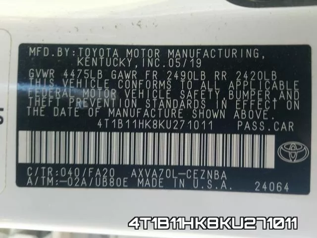 4T1B11HK8KU271011 фото 2