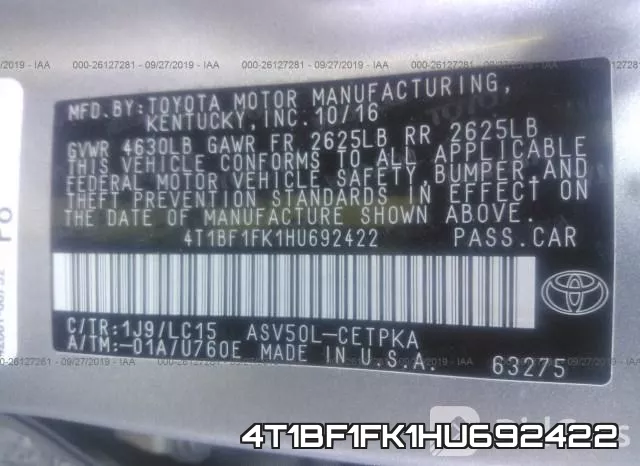 4T1BF1FK1HU692422 фото 10
