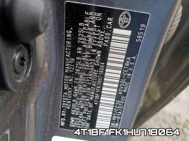 4T1BF1FK1HU718064 фото 2