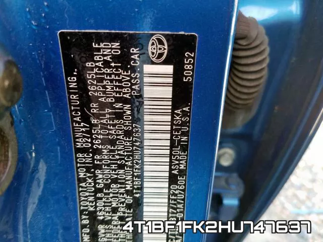4T1BF1FK2HU747637 фото 2