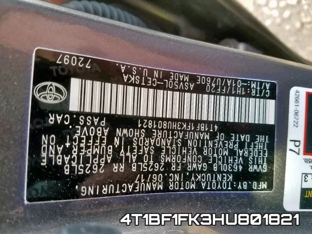 4T1BF1FK3HU801821 фото 2