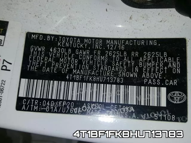 4T1BF1FK8HU713783 фото 2