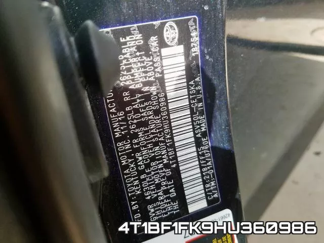 4T1BF1FK9HU360986 фото 2