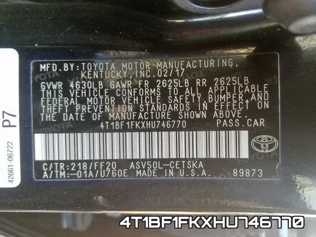 4T1BF1FKXHU746770 фото 2