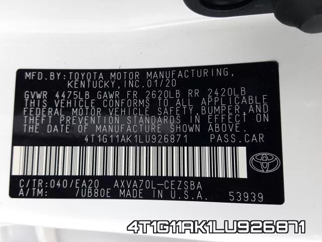 4T1G11AK1LU926871 фото 2