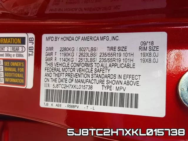 5J8TC2H7XKL015738 фото 2