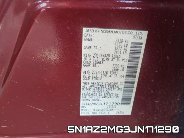 5N1AZ2MG3JN171290 фото 2