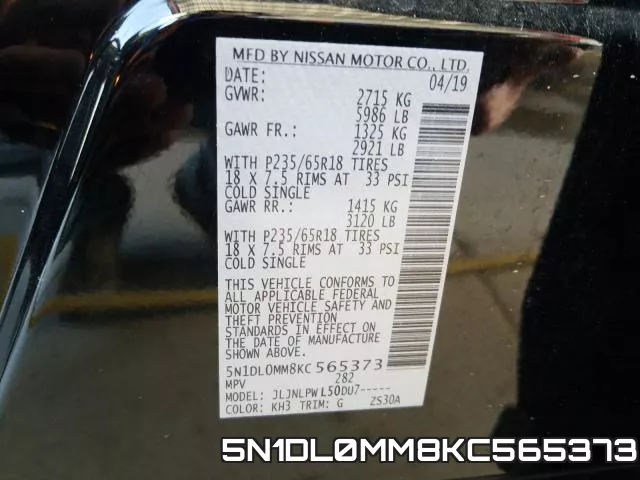 5N1DL0MM8KC565373 фото 2