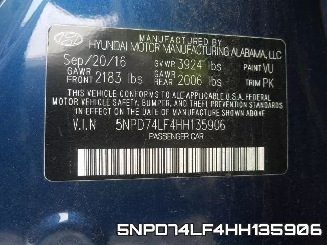5NPD74LF4HH135906 фото 2