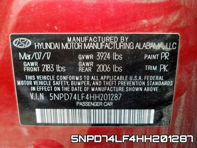 5NPD74LF4HH201287 фото 2