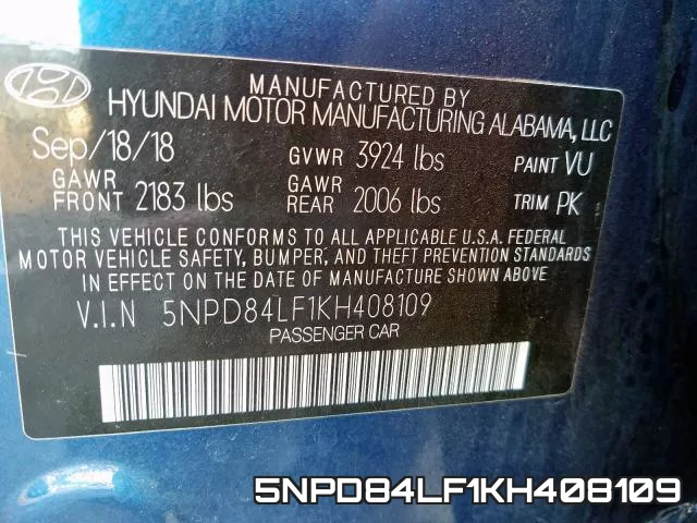 5NPD84LF1KH408109 фото 2